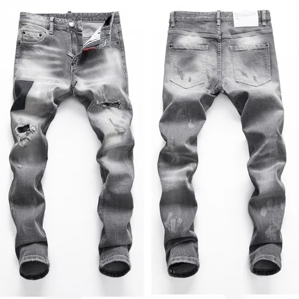 High Quality Street Fashion Men Jeans Retro Blue Elastic Slim Fit Ripped Jeans Men Embroidery Designer Denim Brand Pants Hombre