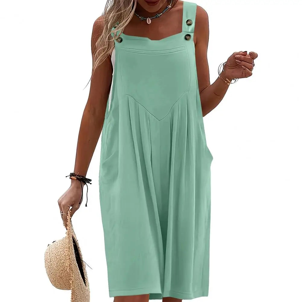Suspender Style Jumpsuit Women's Sleeveless OverallSleeveless Loose Sleeveless Wide Leg Overall Solid Casual Daily Romper