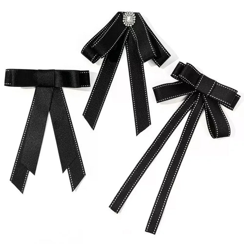 Black Ribbon Fabric Bow Brooch Tie Blouse Sweater Neckline Accessories Decoration