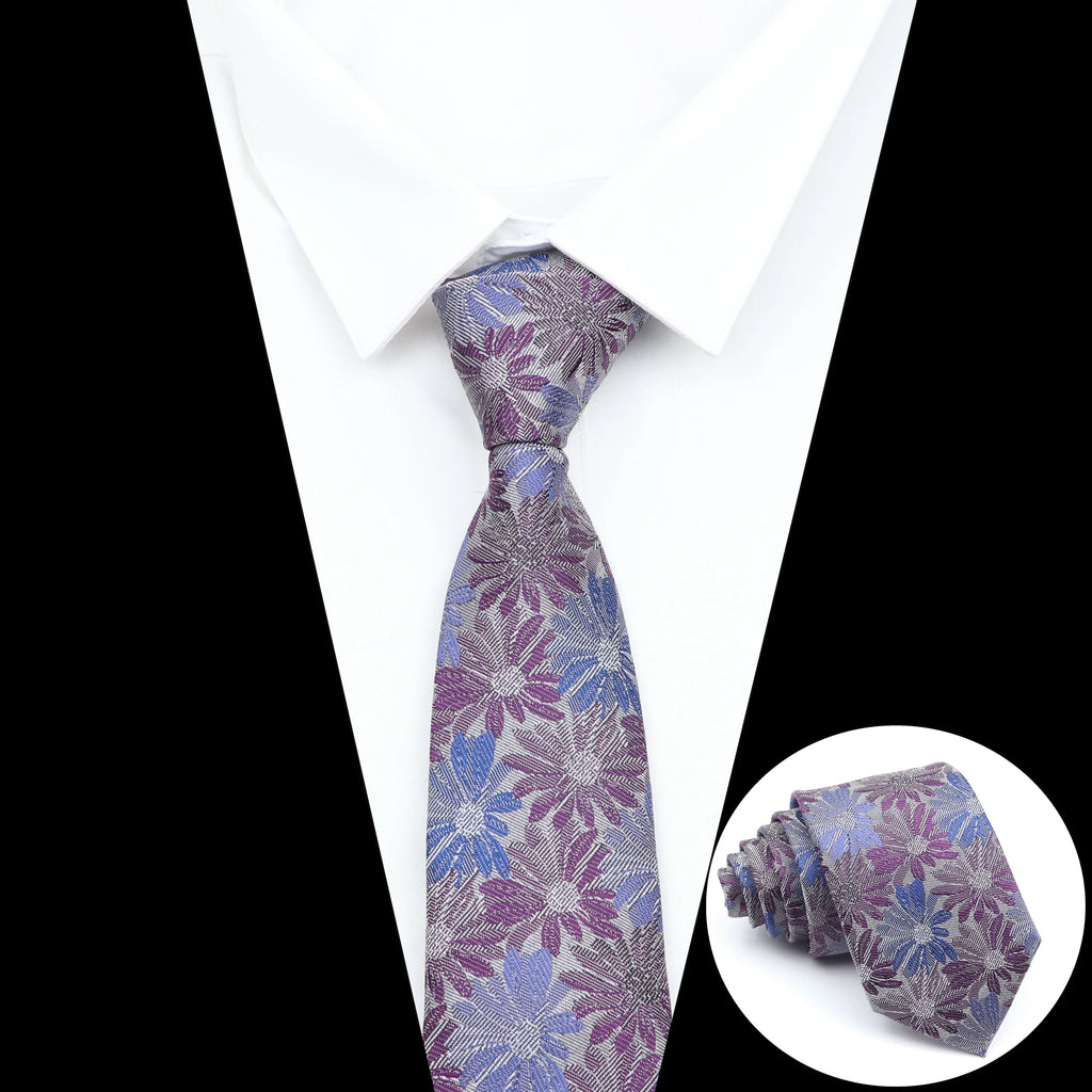 New Men's Casual 7CM Ties Classic Polyester Woven Party Neckties Fashion Burgundy Flower Man Neck Tie For Wedding Business Male