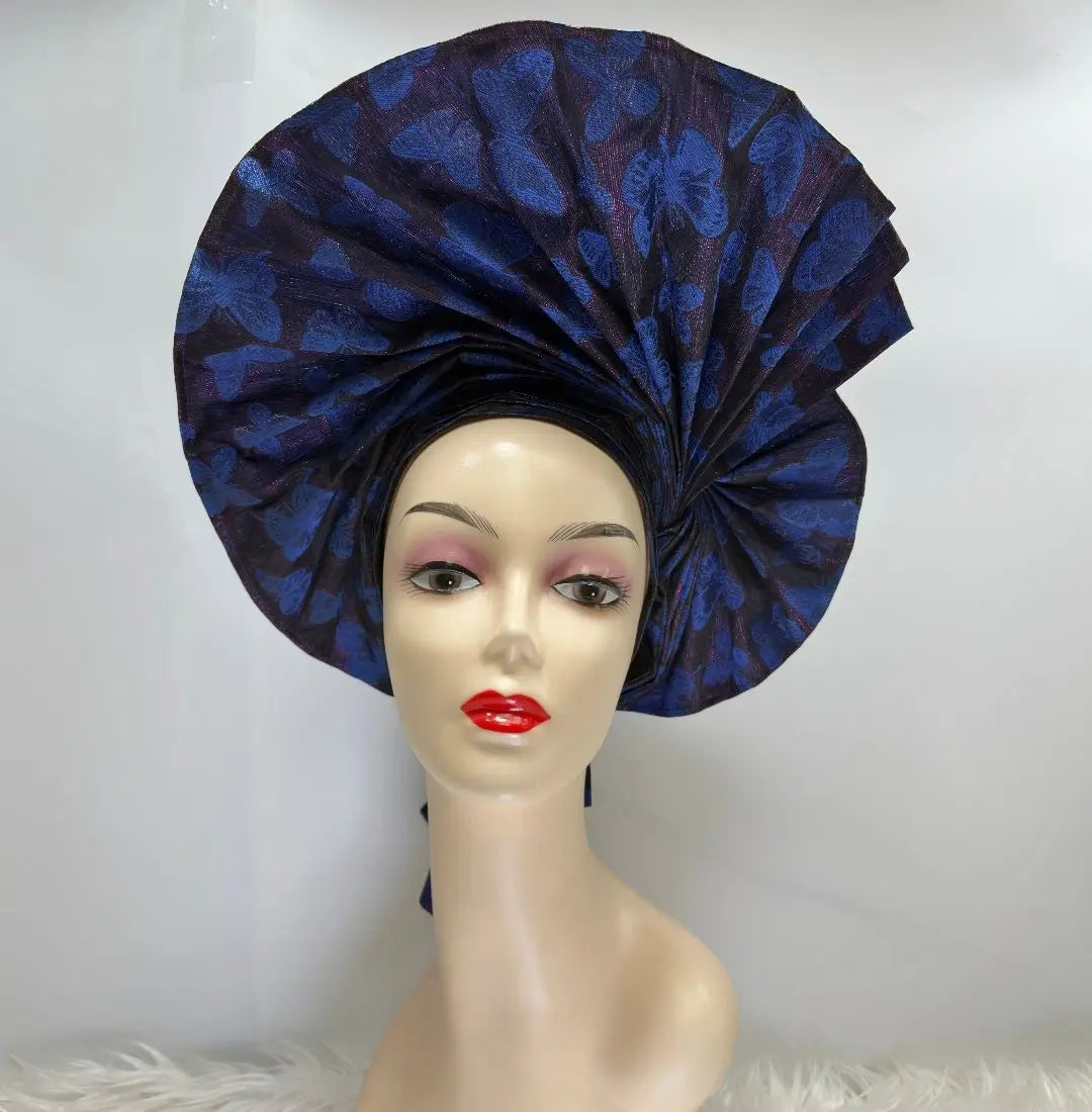 High Quality African Nigeria Gele Elegant Helmet With Stones Headband Turban Head Scarf Head-Hat Auto Gele Brand New Hats 7L631