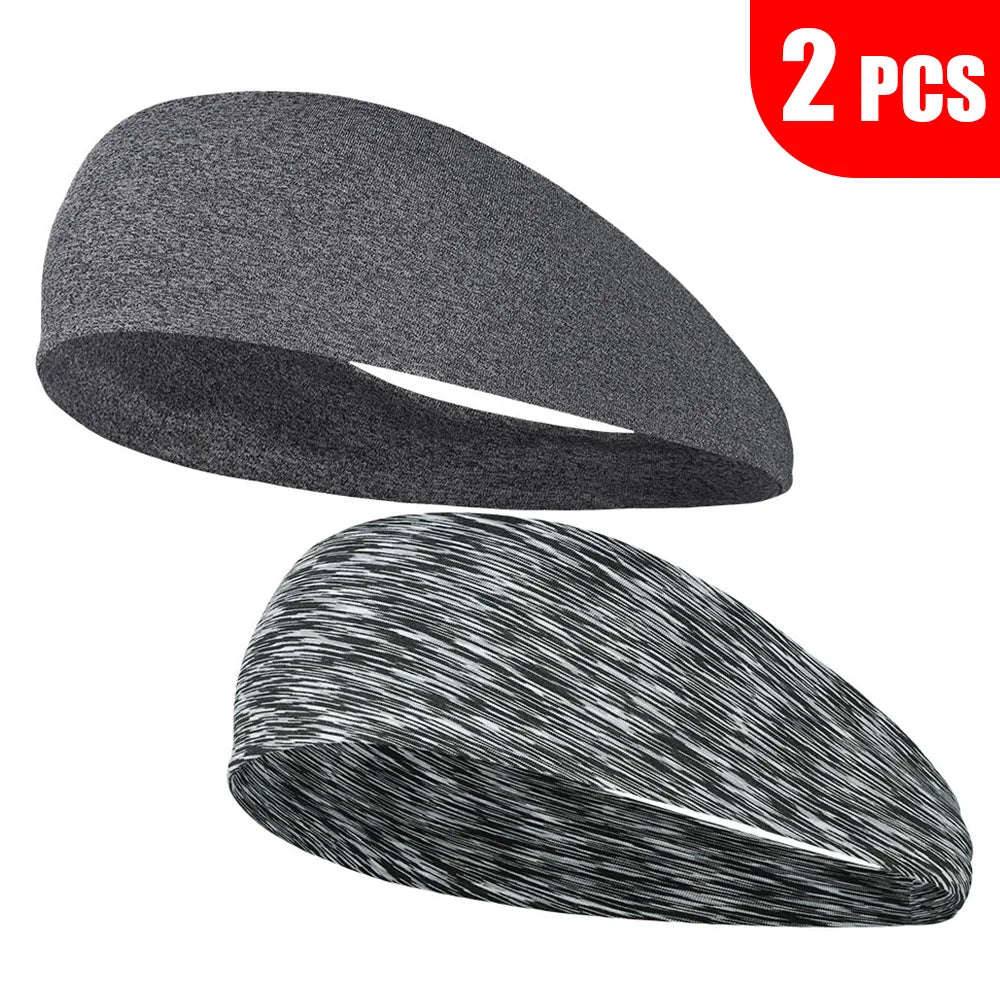2PCS Sports Headband Elastic Sweatband Outdoor Running Cycling Yoga Gym Fitness Tennis Baseball Hair Band Bandage Headband Men