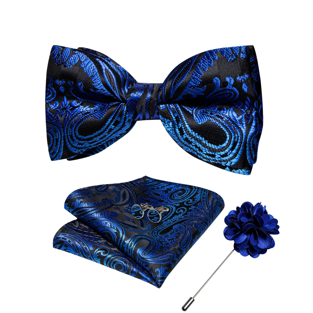 Wedding Bow Tie for Men Classic Red Pre-tied Bowtie Cufflinks Corsage Set for Party Butterfly Knot Gift Man Accessories