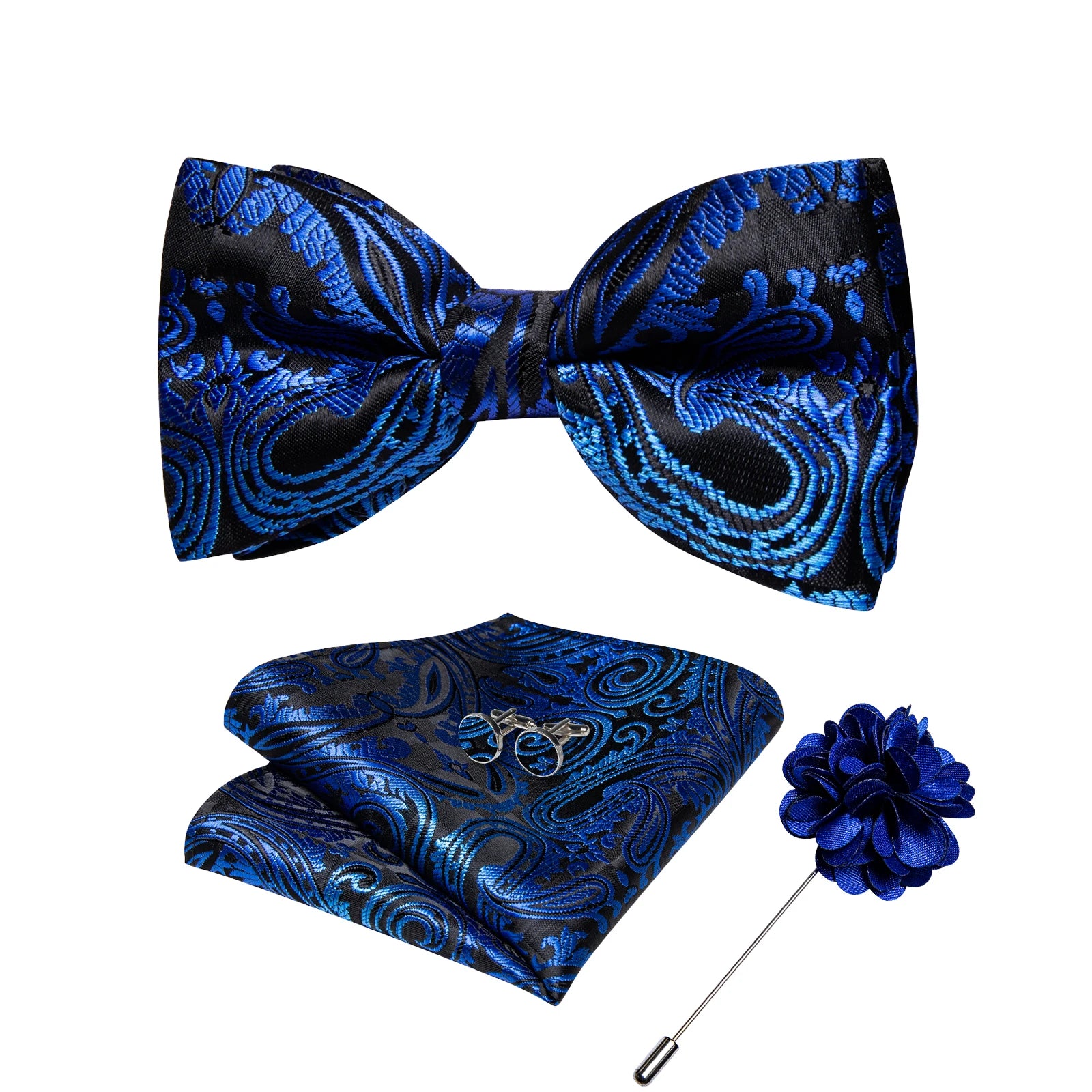 Wedding Bow Tie for Men Classic Red Pre-tied Bowtie Cufflinks Corsage Set for Party Butterfly Knot Gift Man Accessories
