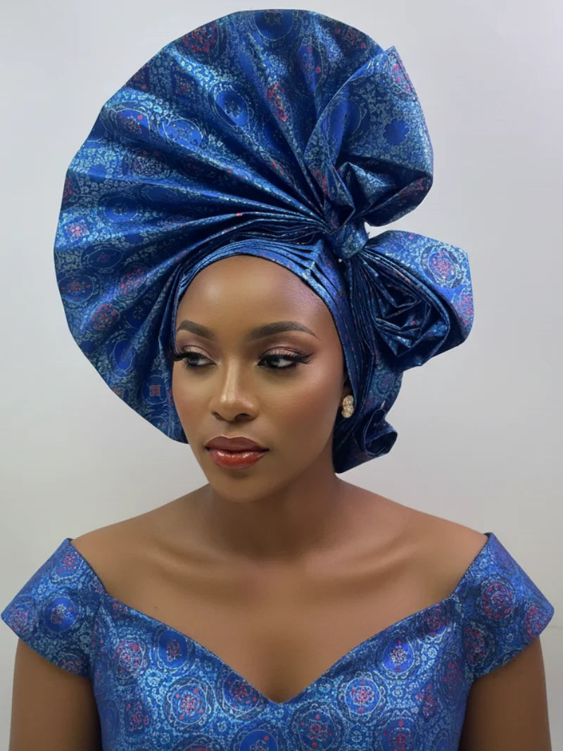 Latest Aso Oke Auto Gele Headtie Already Handmade African Cap Nigerian Wedding Gele Women Braid Turbans Ladies Head Wraps 9L0624