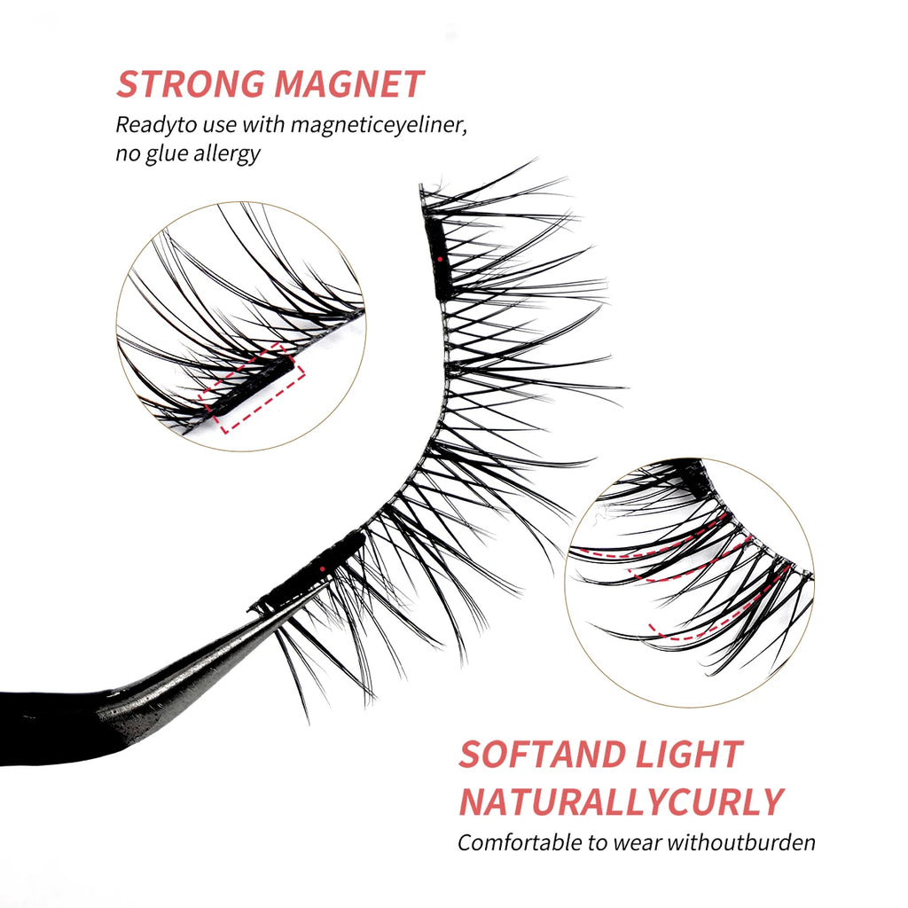 MAGEFY 3 Pairs Magnetic Eyelashes with Applicator Glue Free Reusable Magnetic Lashes Multiple Styles Natural Anime Magnetic Lash