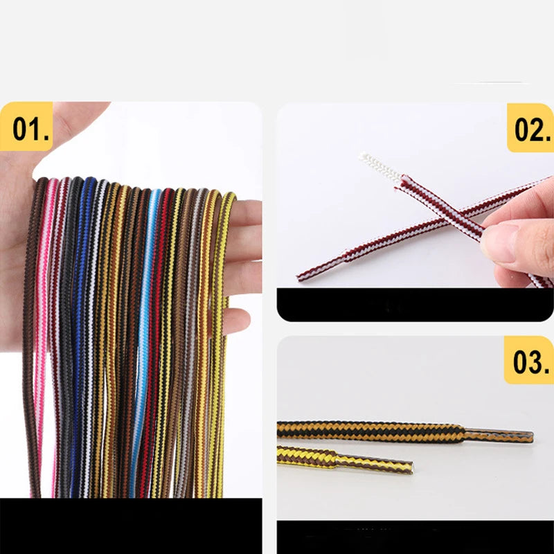1Pair Round Striped Shoelace Outdoor Sports Shoelaces Sneaker Boots Laces Length 70cm/90cm/120cm/150cm