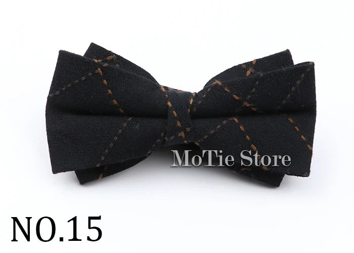 Cotton Double Layer Bowtie For Men Casual Bow Tie Adult Bow Ties Cravats Male Plaid Bow knot For Party Wedding Striped Butterfly
