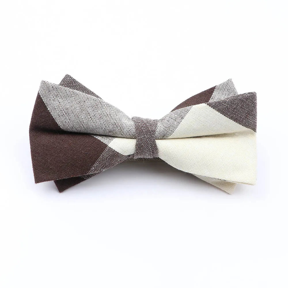 Cotton Double Layer Bowtie For Men Casual Bow Tie Adult Bow Ties Cravats Male Plaid Bow knot For Party Wedding Striped Butterfly