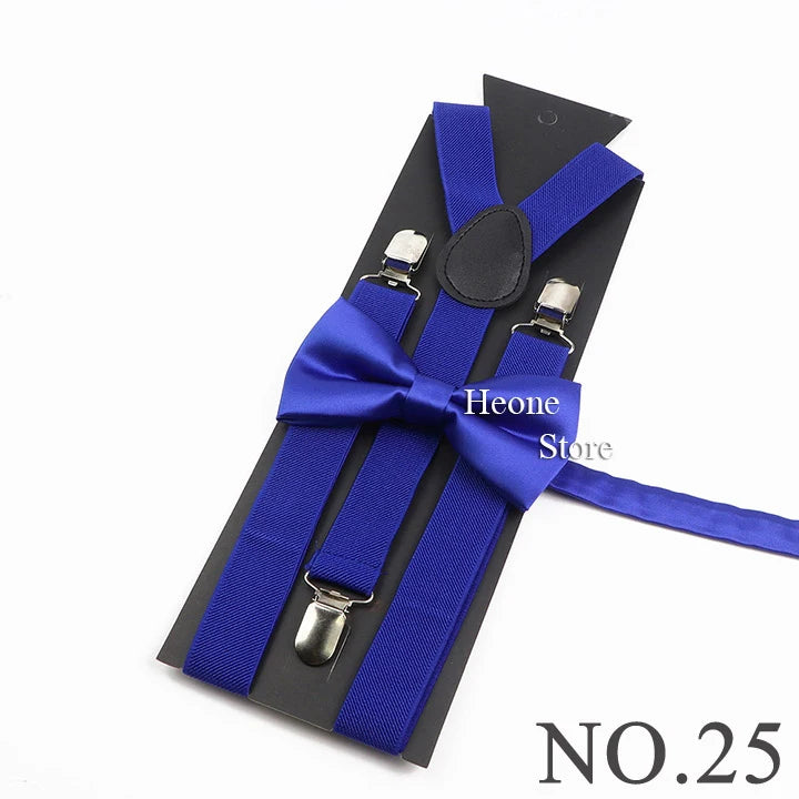 Hot Sale Suspender Bowtie Set For Men Boys Skyle Blue Royal Blue Navy Blue Elastic Adjustable Y-Back Braces Straps Accessory