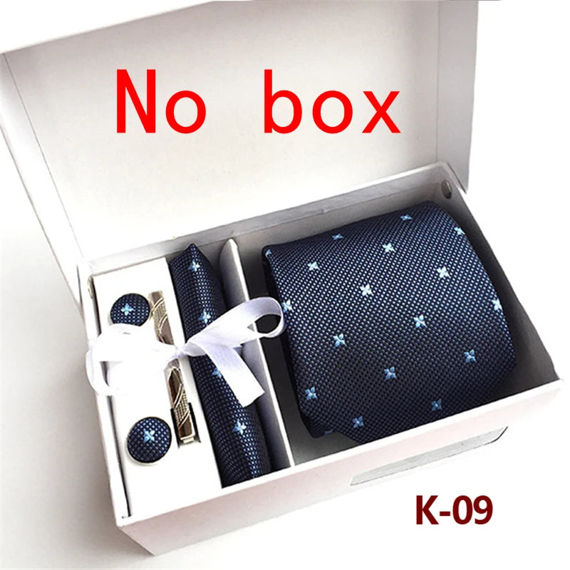 tie set for men gift box for men gravata luxury designer brand 8 cm Jacquard Necktie Pocket Square Clip cufflinks