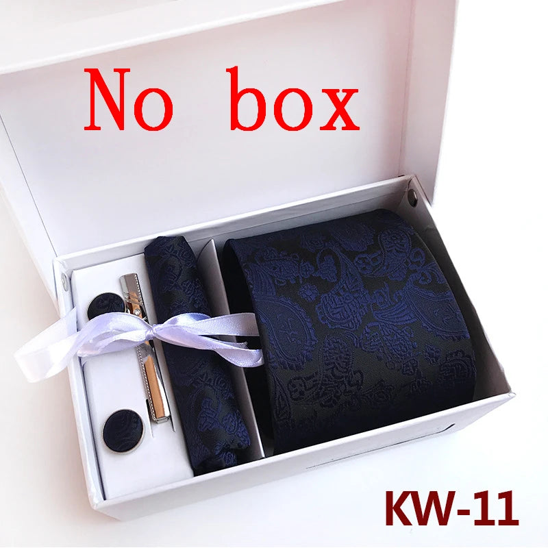 tie set for men gift box for men gravata luxury designer brand 8 cm Jacquard Necktie Pocket Square Clip cufflinks
