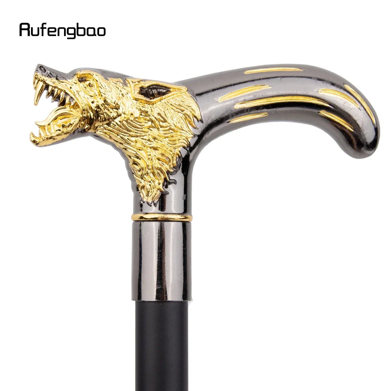 Golden Black Wolf Head Biting Walking Cane Fashion Decorative Stick Gentleman Performance  Cane 92cm  Performance Stage Cane