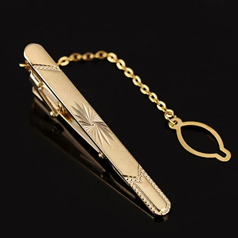 Tie Clip For Women &Men Metal Gold Vintage Chain Luxury Business Ties Bar Pin Clip For Necktie Man Shirt Accessories Party Wedding Gift