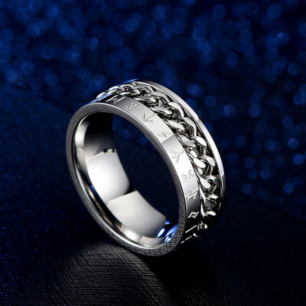 Roman Numerals Stainless Steel Chain Rotating Anxiety Black Rings For Men Fidget Metal Spinner Knuckle Ring Anillos De Hombre