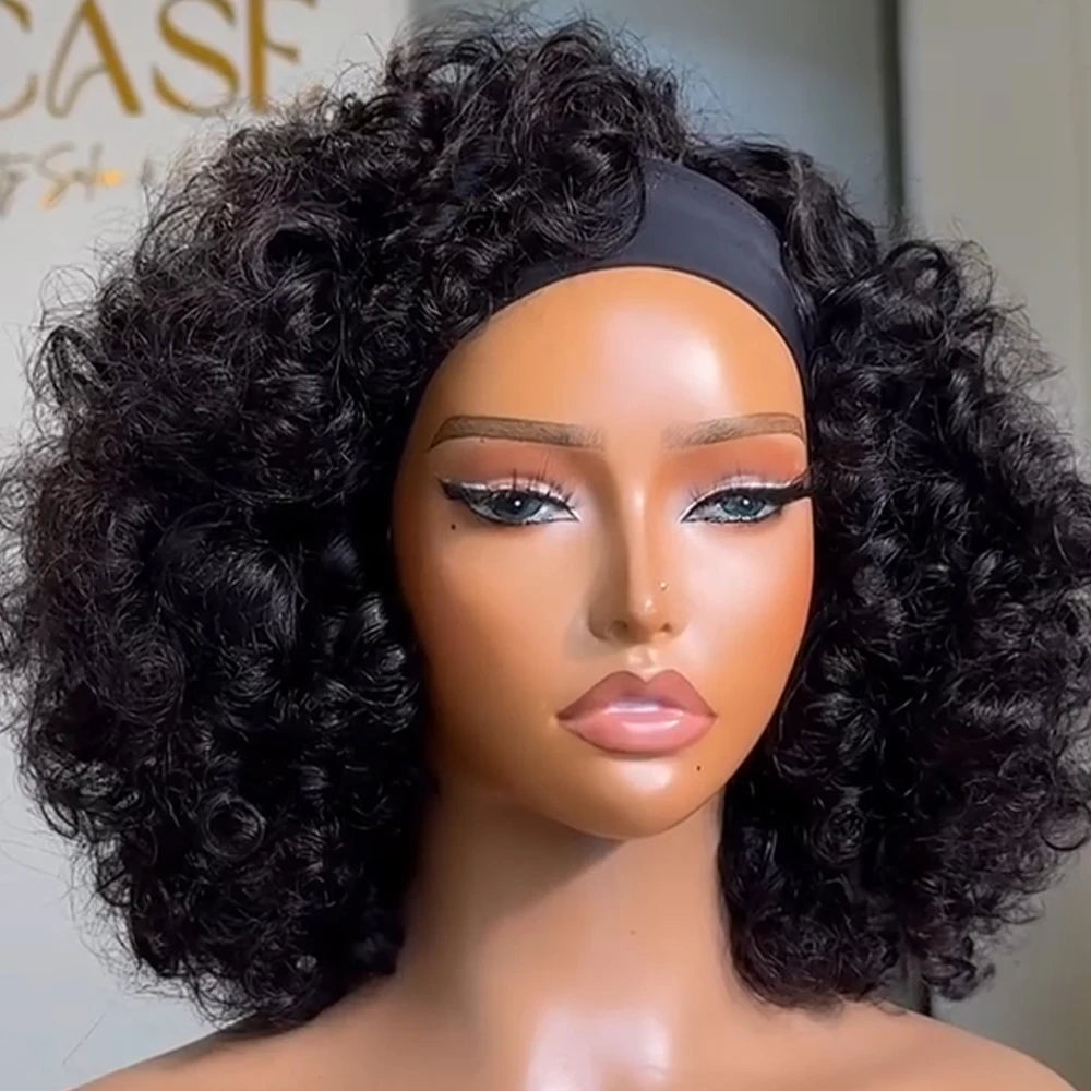 10-18 Inch Headband Wig 100% Human Hair Bouncy Curly 300/400 High Density Wigs Full Machine Made Wigs For Women Human Hair Wigs