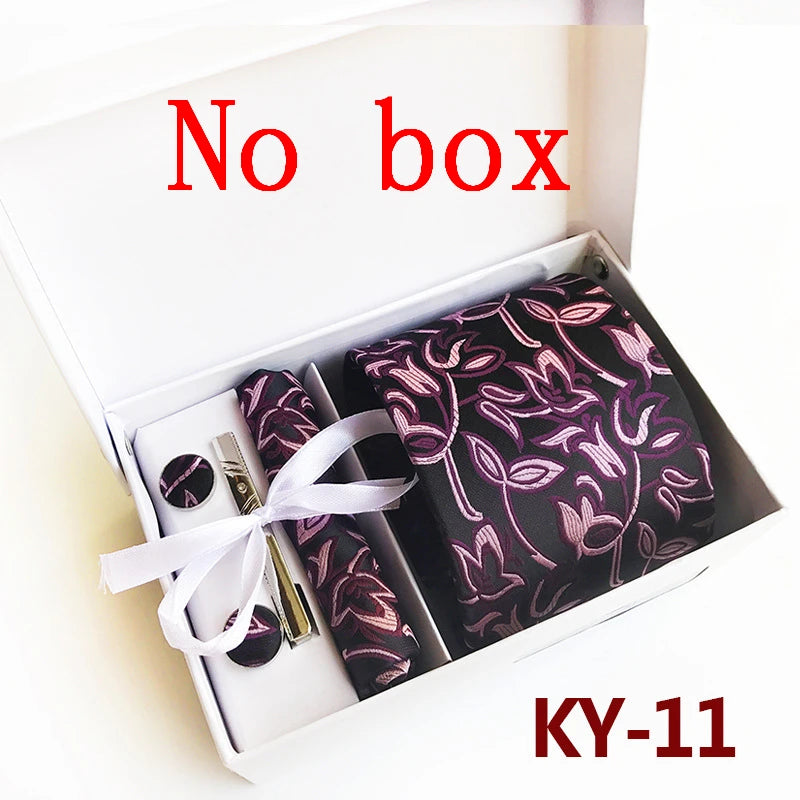 tie set for men gift box for men gravata luxury designer brand 8 cm Jacquard Necktie Pocket Square Clip cufflinks