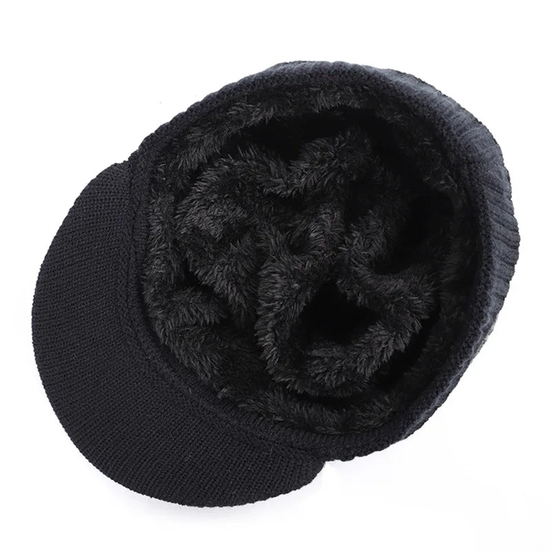 NEW style Skullies Beanies Hat Adult Women Men Winter Crochet Knited Hat Plus Velvet Warm Baseball Cap Visor High Quality