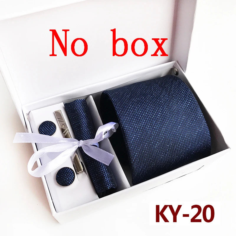 tie set for men gift box for men gravata luxury designer brand 8 cm Jacquard Necktie Pocket Square Clip cufflinks
