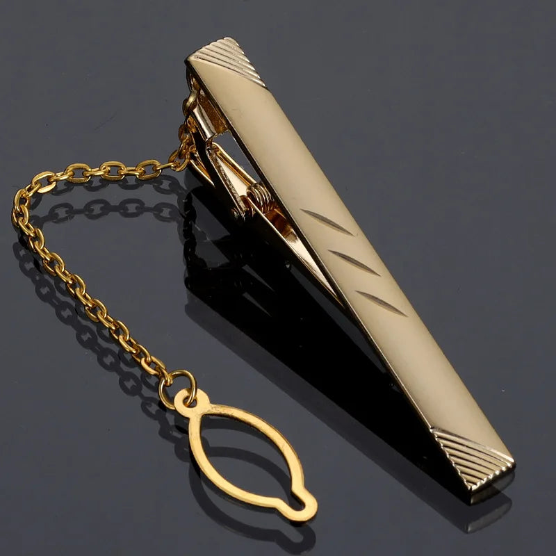 Tie Clip For Women &Men Metal Gold Vintage Chain Luxury Business Ties Bar Pin Clip For Necktie Man Shirt Accessories Party Wedding Gift