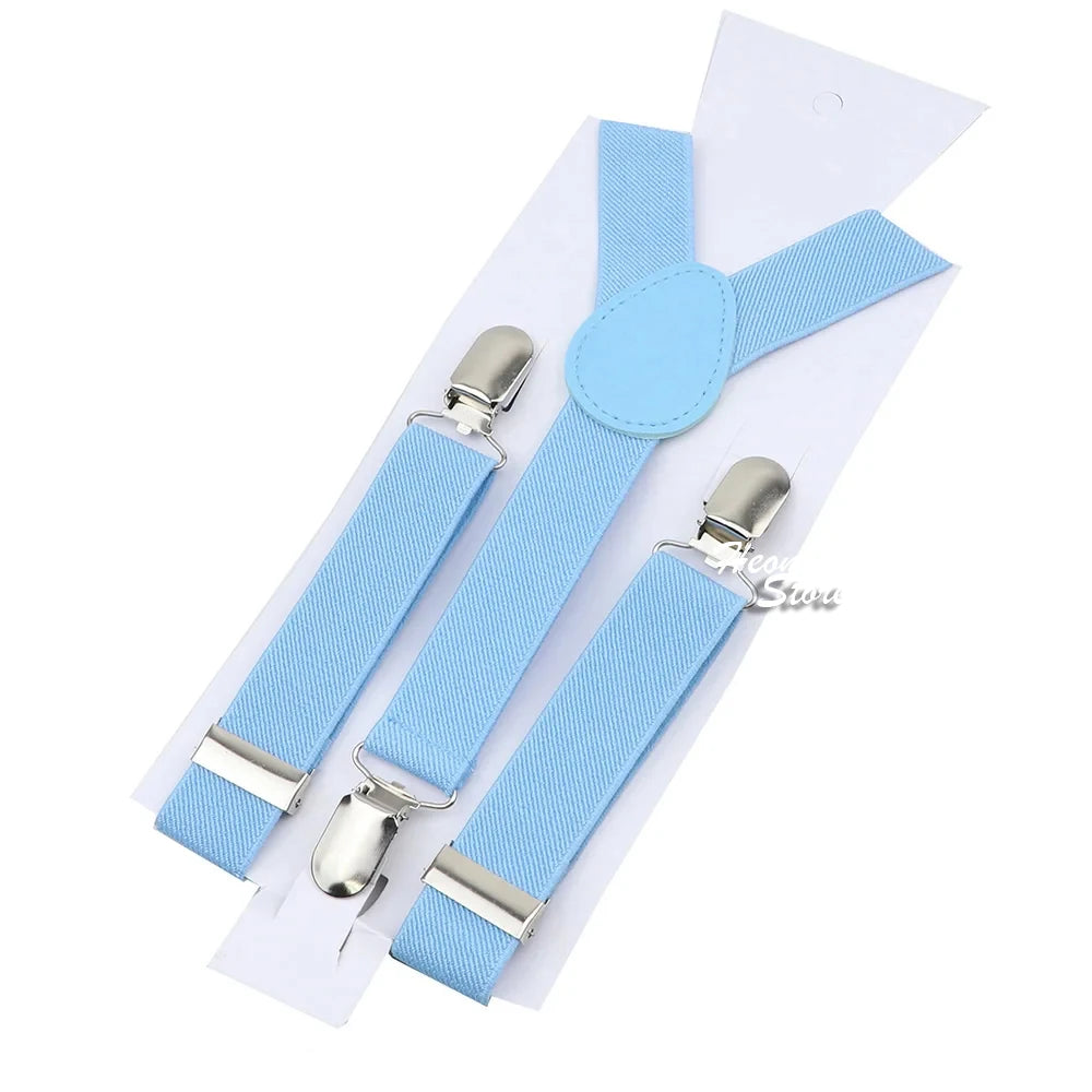 Hot Sale Suspender Bowtie Set For Men Boys Skyle Blue Royal Blue Navy Blue Elastic Adjustable Y-Back Braces Straps Accessory