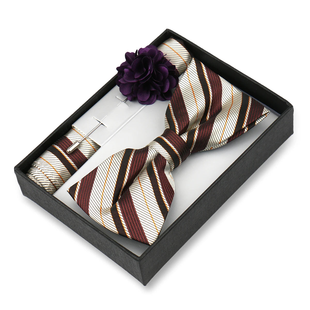 Classic High Quality Bow Tie Set Box Gift For Men Fashion Elegant Bowtie Handchief And Brooch Set Wedding Business Accessories