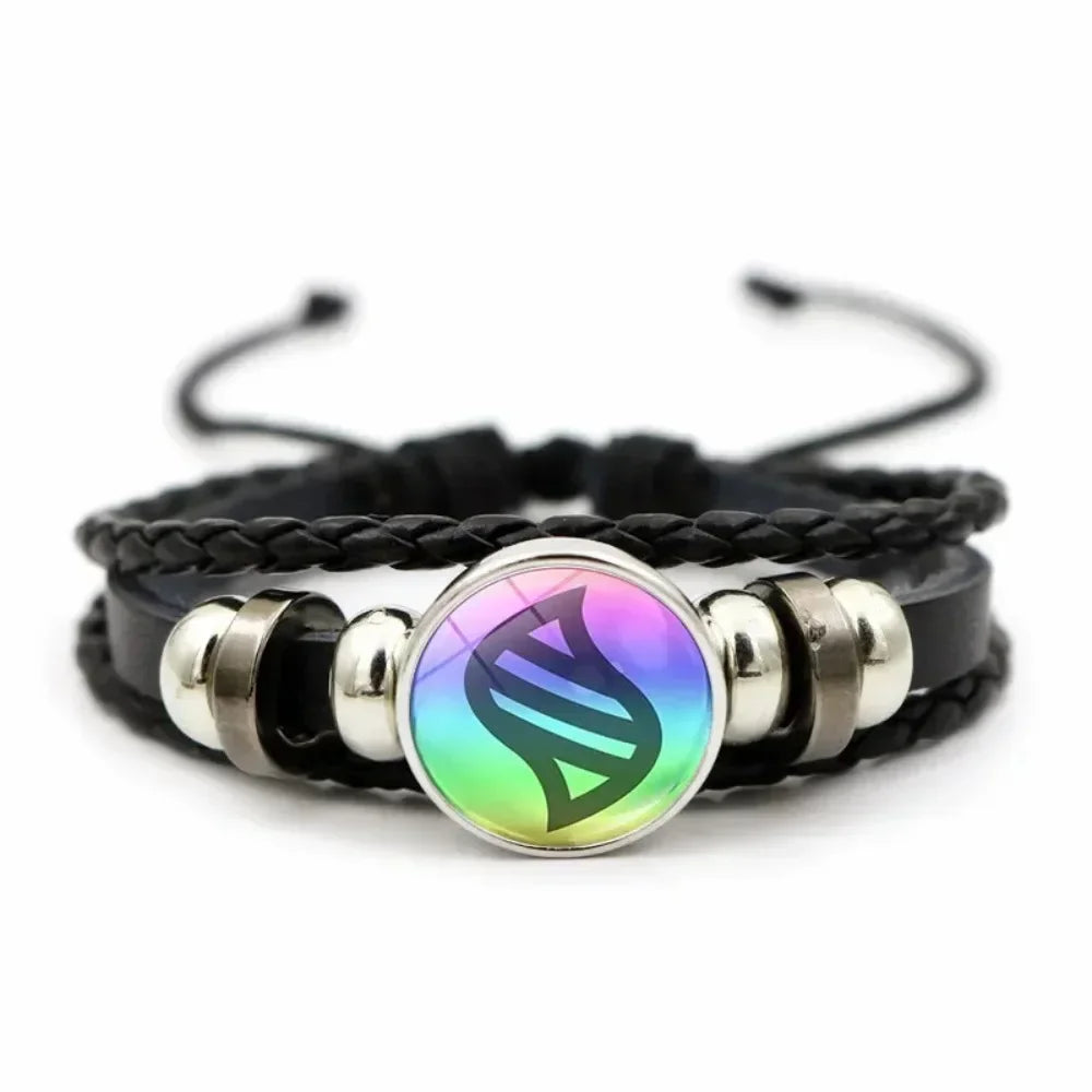 Handwoven Leather Bracelet - Adjustable Glass Cabochon Bangle for Women, Fashionable Boho Jewelry Gift, Trendy Wrist Accessory