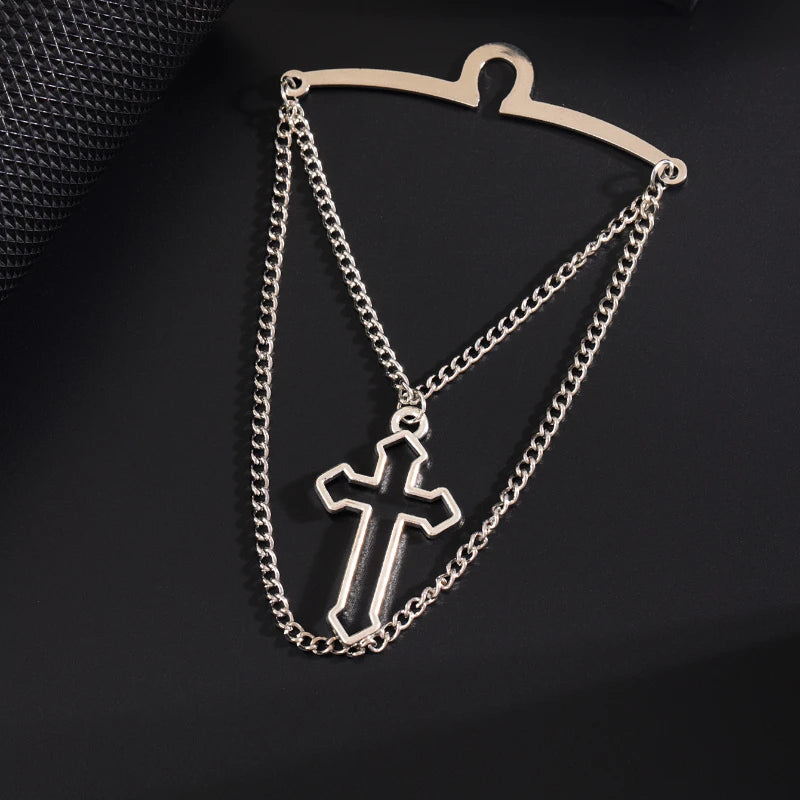 High-end Metal Cross Tassel Tie Clips for Men Business Wedding Necktie Clips Shirt Collar Pin Luxulry Jewelry Accessories