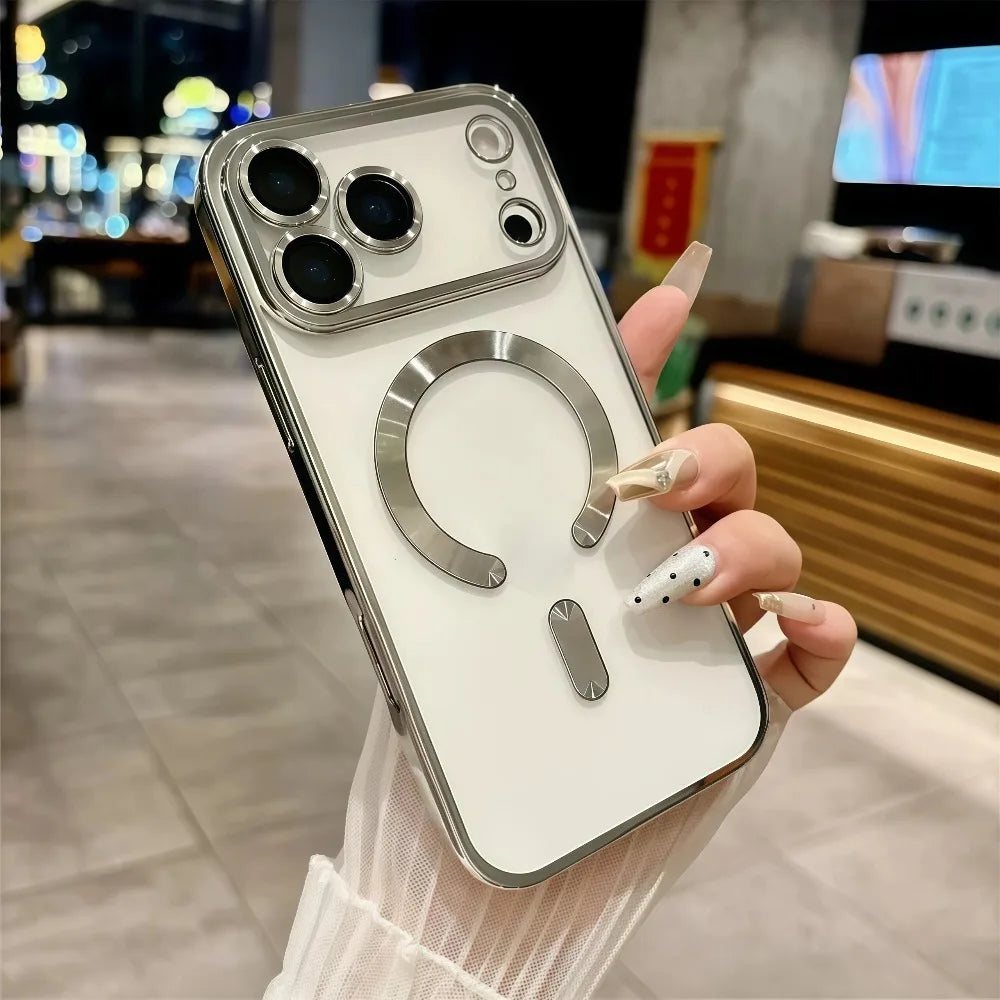 Luxury For Magsafe Magnetic Plating Phone Case For iPhone 17 Air Pro Max 17Pro Bumper Case For iPhone17 Pro Max Clear Back Cover