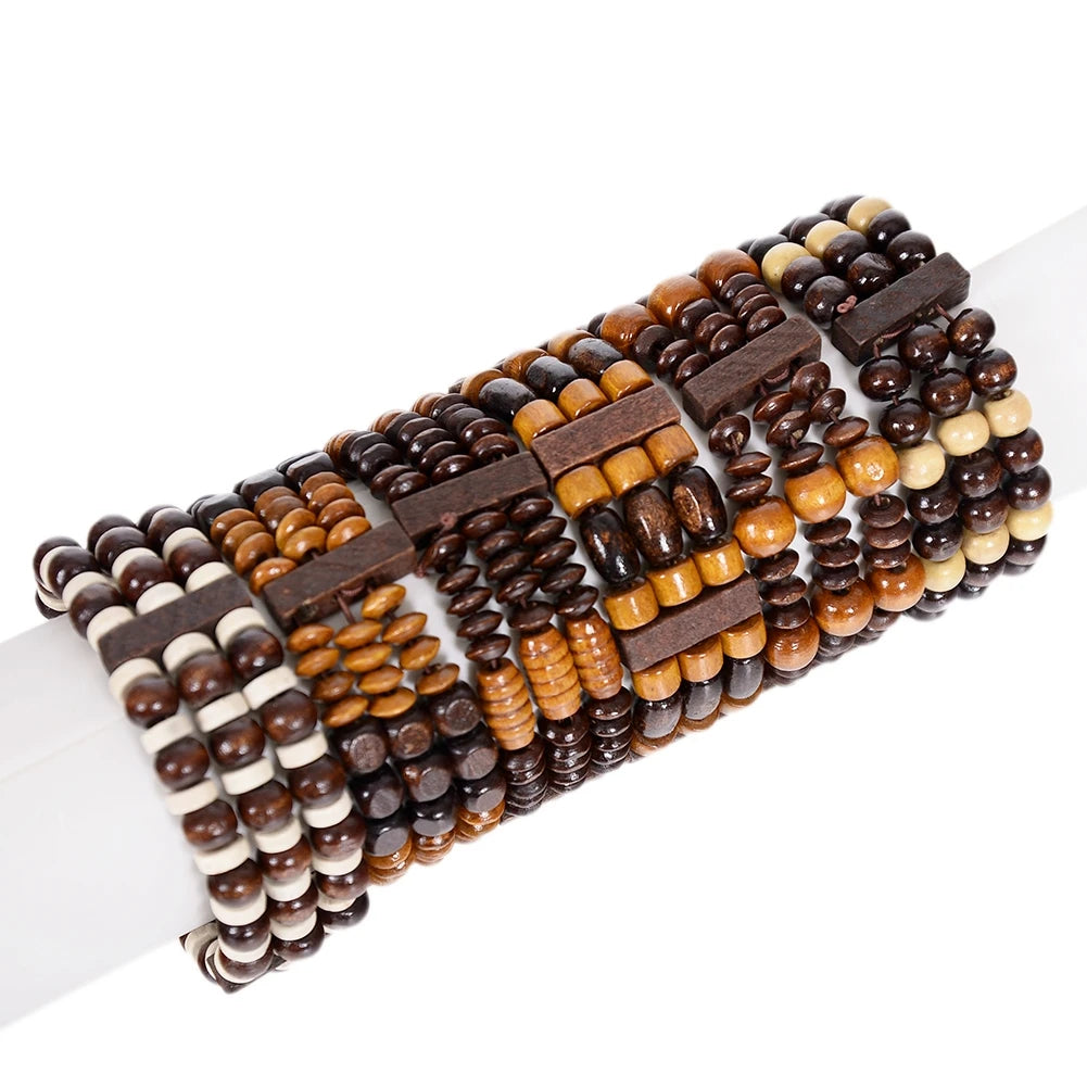Prayer Bracelet Wooden Beads Multi Layer Tibetan Buddhist Buddha Bracelet Lucky Charm Wood pulsera hombre Men Women Yoga