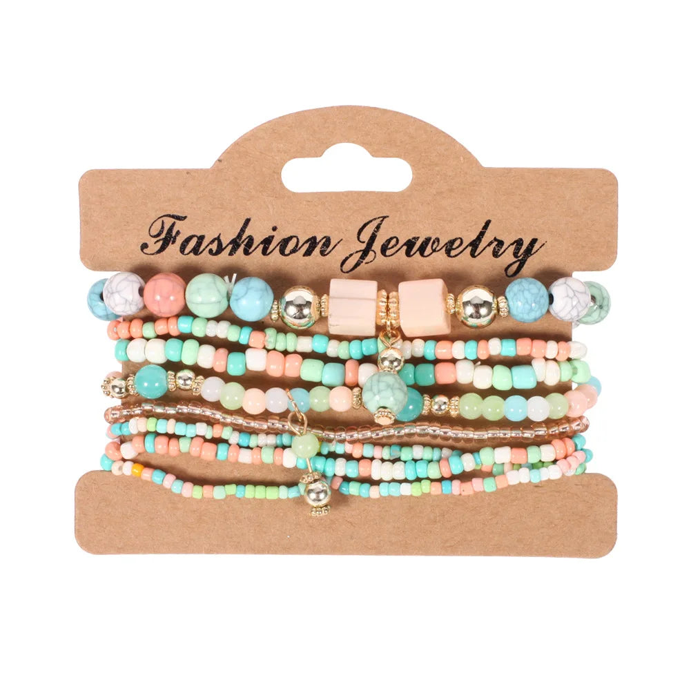 Bohemian Handmade Beads Bracelet Set For Women Summer Colorful Beaded Chain Bangle Men Boho Jewelry Accessories