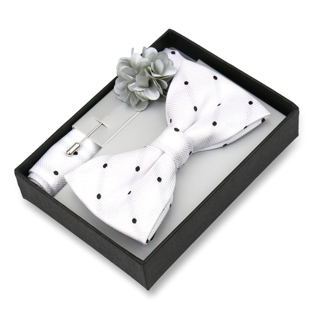 Classic High Quality Bow Tie Set Box Gift For Men Fashion Elegant Bowtie Handchief And Brooch Set Wedding Business Accessories