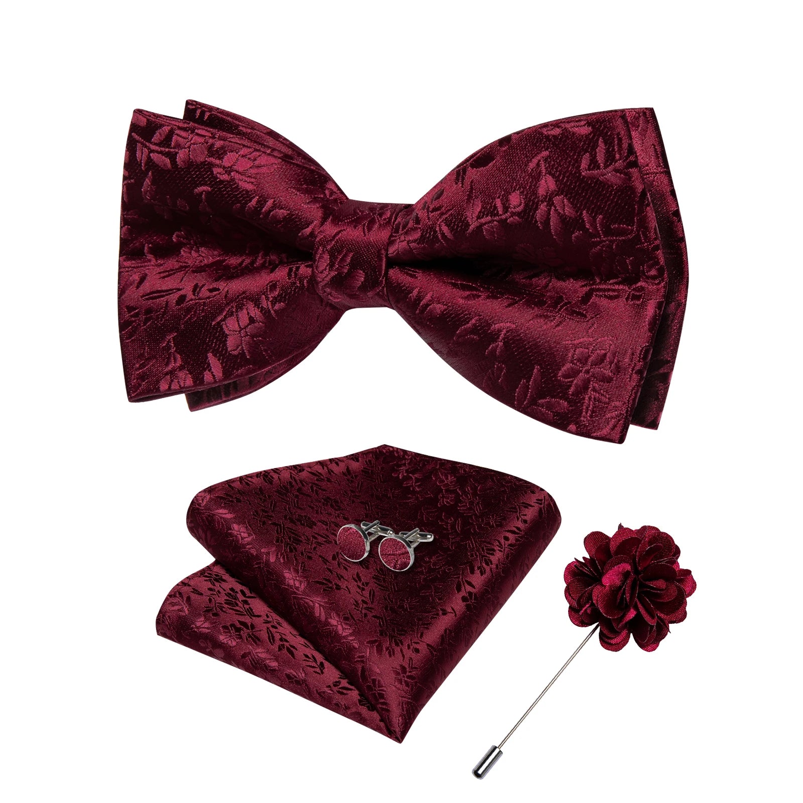 Wedding Bow Tie for Men Classic Red Pre-tied Bowtie Cufflinks Corsage Set for Party Butterfly Knot Gift Man Accessories