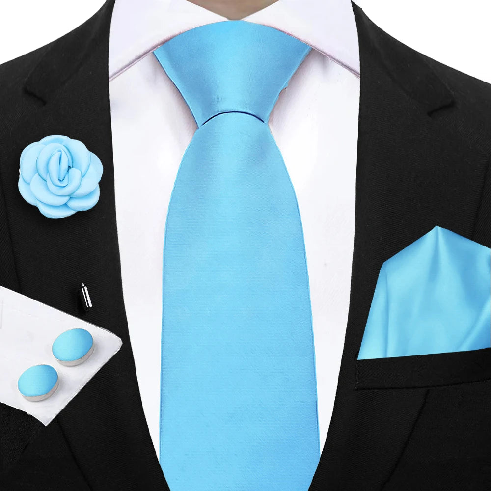 Women & Men Ties Solid NeckTie Pocket Square Brooch Set Men's Wedding Pink Blue Purple Tie Suit Accessories Fit Group Holiday Party