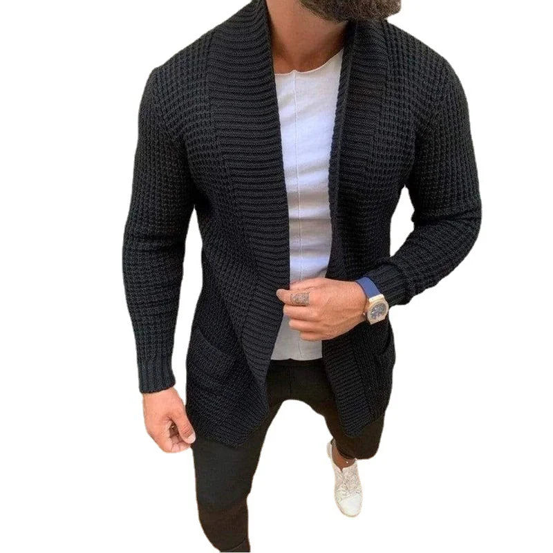 New Men's Knitted Sweatercoat Long Cardigan Fashion Casual Sweater Jacket Men Knit Trench Coat Autumn Streetwear Cardigan Man