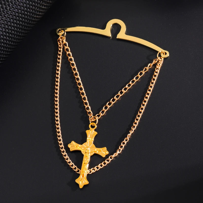 High-end Metal Cross Tassel Tie Clips for Men Business Wedding Necktie Clips Shirt Collar Pin Luxulry Jewelry Accessories