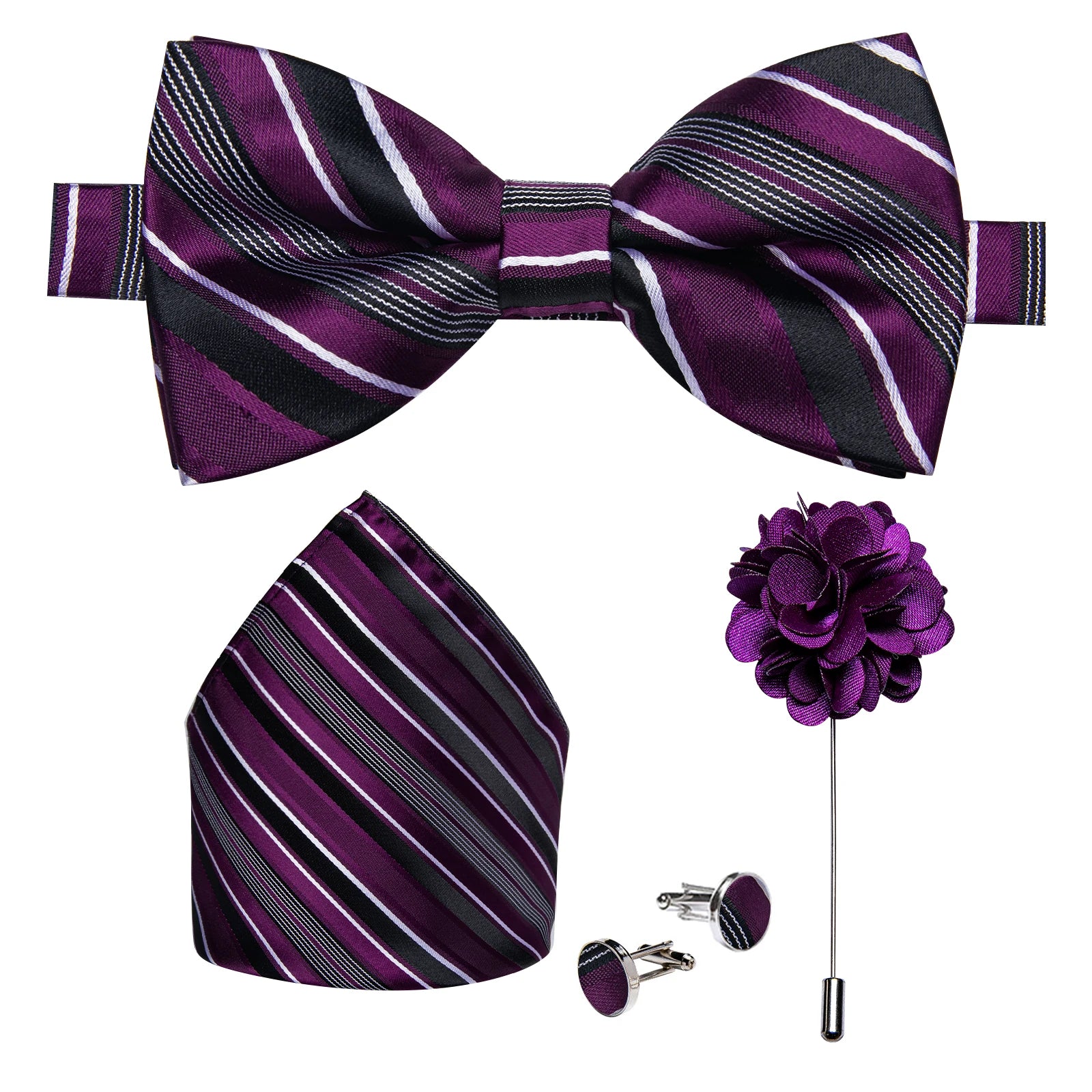 Wedding Bow Tie for Men Classic Red Pre-tied Bowtie Cufflinks Corsage Set for Party Butterfly Knot Gift Man Accessories