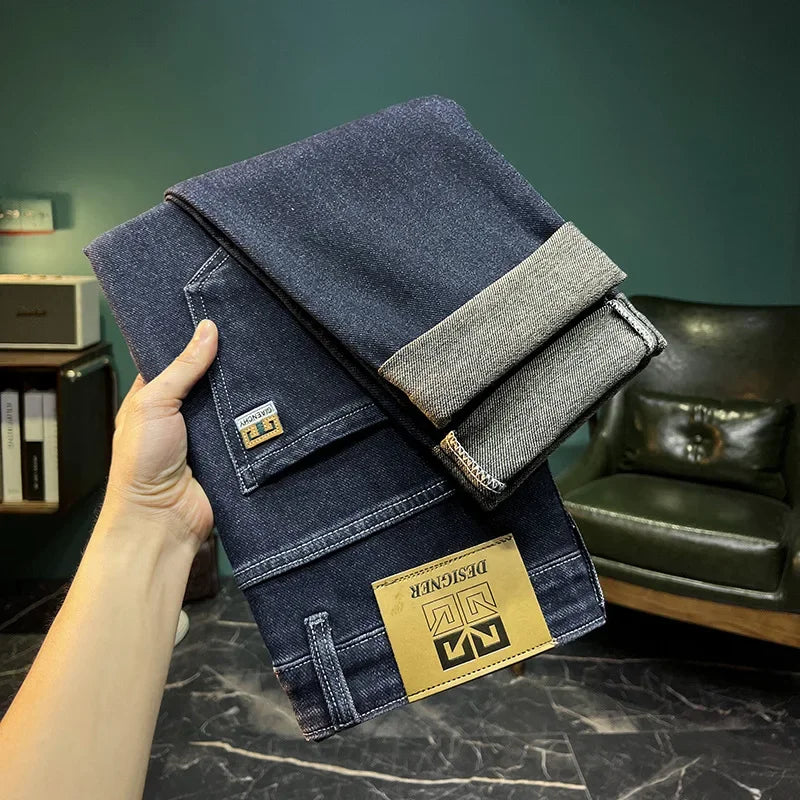 On The New Embroidered Jeans Men's Light Luxury Trend Senior Sense of All Straight Tube Lace-up Adult Gentleman Comfortable