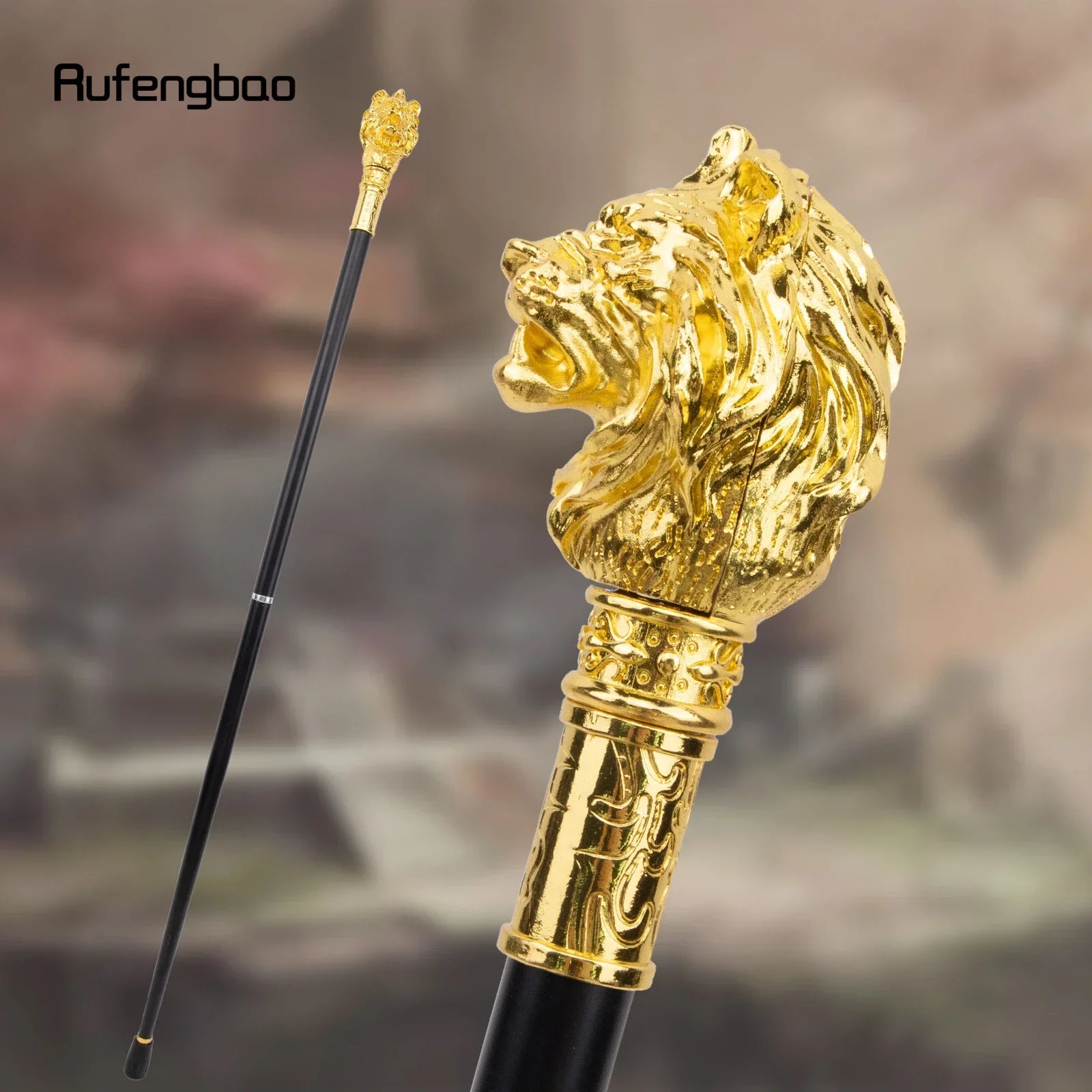Golden Luxury Lion Head Handle Fashion Walking Stick for Party Decorative Walking Cane Elegant Crosier Knob Walking Stick 95cm