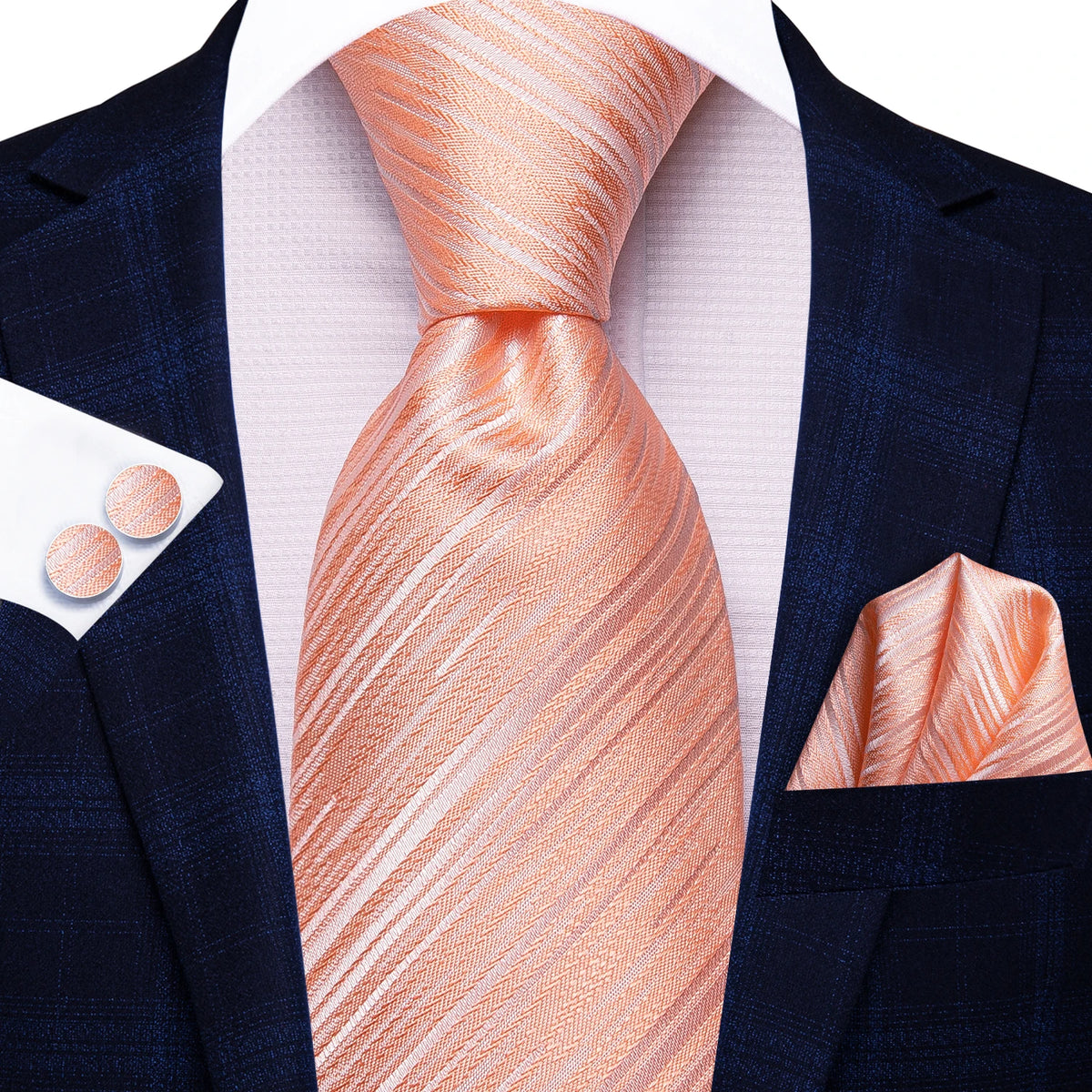 Hi-Tie Burgundy Blue Striped Men Elegant Necktie Handkerchief Cufflinks for Tuxedo Fashion Classic Silk Luxury Tie for Man