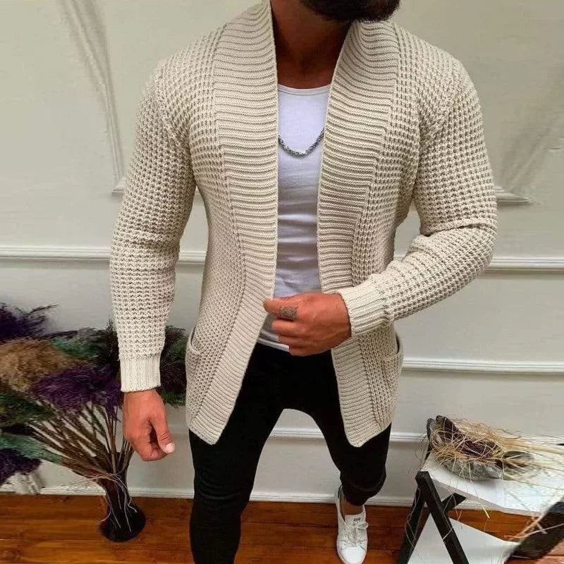 New Men's Knitted Sweatercoat Long Cardigan Fashion Casual Sweater Jacket Men Knit Trench Coat Autumn Streetwear Cardigan Man