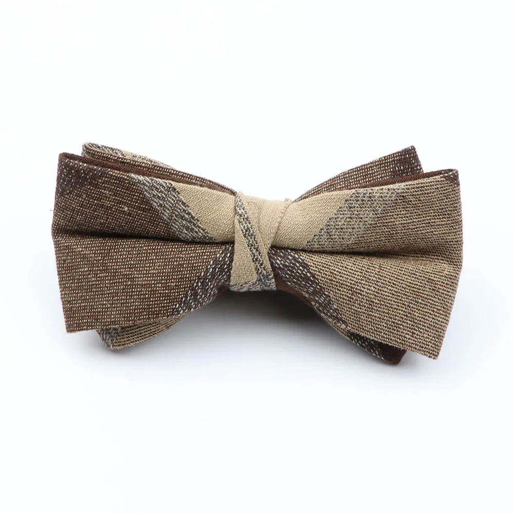 Cotton Double Layer Bowtie For Men Casual Bow Tie Adult Bow Ties Cravats Male Plaid Bow knot For Party Wedding Striped Butterfly