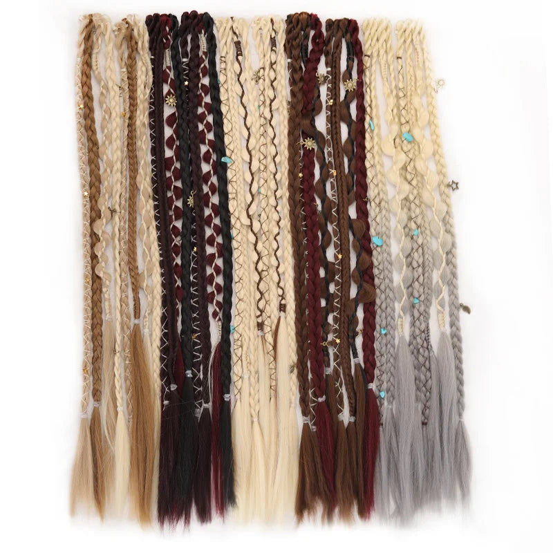Bohemian Long Hair Braid Hand Woven Wig Braid with Decorative Hair Accessories Easy to Wear Synthetic Hair Clip Braid  synthetic