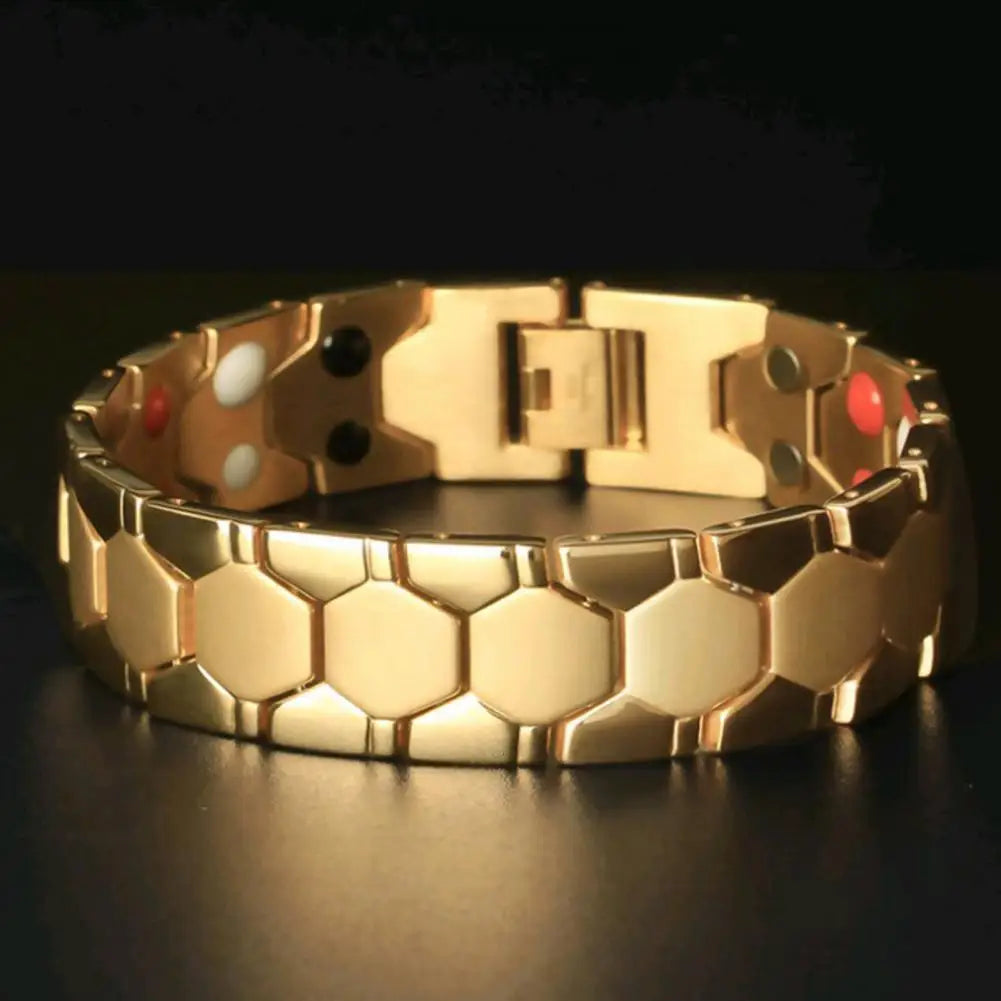 Men Bracelet Magnetic Alloy Therapy Bracelet Hexagon Luster Sleek Link Bangles Detachable Therapy Bracelet Daily Jewelry Gift