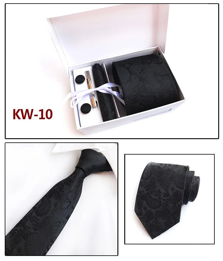 tie set for men gift box for men gravata luxury designer brand 8 cm Jacquard Necktie Pocket Square Clip cufflinks