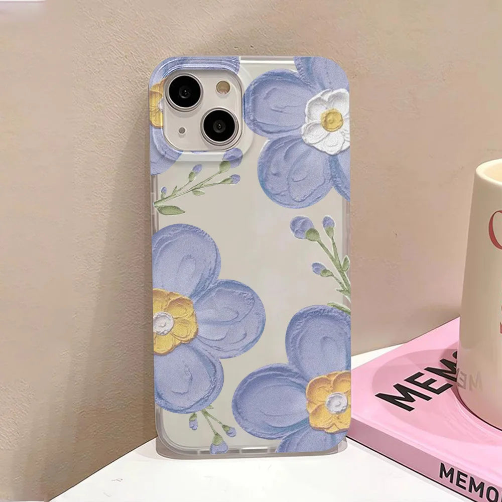 Matte Soft Silicone Phone Cases for iPhone 15 Case iPhone 16 13 17 Pro Max 14 11 12 Pro 15 16 Plus Flower Clear Shockproof Cover