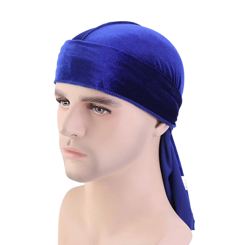 New Unisex Velvet Durags Bandana Turban Hat Men Women Breathable Warm Long Tail Doo Rag Durags Pirate Hat Hip Hop Headband