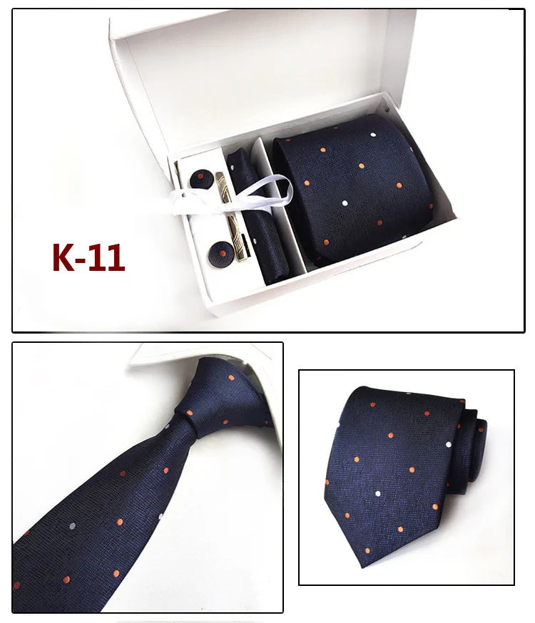tie set for men gift box for men gravata luxury designer brand 8 cm Jacquard Necktie Pocket Square Clip cufflinks