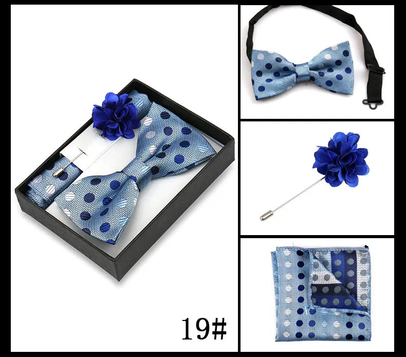 Classic High Quality Bow Tie Set Box Gift For Men Fashion Elegant Bowtie Handchief And Brooch Set Wedding Business Accessories