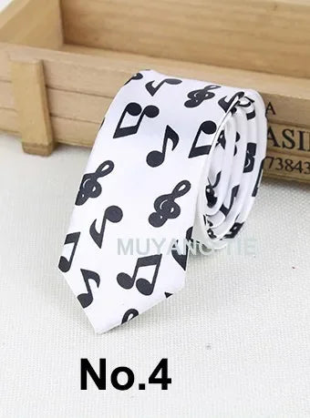 Classic Musical Notes Tie Neck Mens Skinny 5cm Zipper Neckties Red Black Blue White Color Slim Narrow Entertainment Party